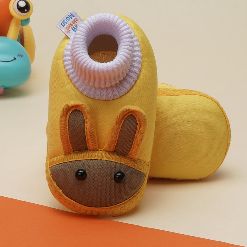 6 To 12 Months Baby Boys & Baby Girls Cute Soft Cotton Pre-Walker Rabbit Face Booties (Yellow)