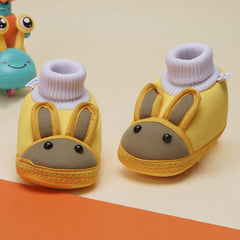 6 To 12 Months Baby Boys & Baby Girls Cute Soft Cotton Pre-Walker Rabbit Face Booties (Yellow)