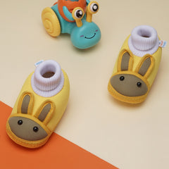 6 To 12 Months Baby Boys & Baby Girls Cute Soft Cotton Pre-Walker Rabbit Face Booties (Yellow)