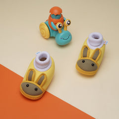 6 To 12 Months Baby Boys & Baby Girls Cute Soft Cotton Pre-Walker Rabbit Face Booties (Yellow)
