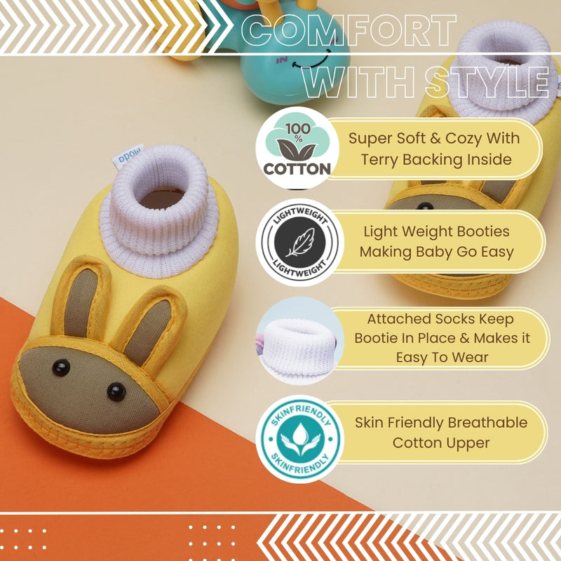 6 To 12 Months Baby Boys & Baby Girls Cute Soft Cotton Pre-Walker Rabbit Face Booties (Yellow)