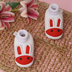 6 To 12 Months Baby Boys & Baby Girls Cute Soft Cotton Pre-Walker Rabbit Face Booties (White)