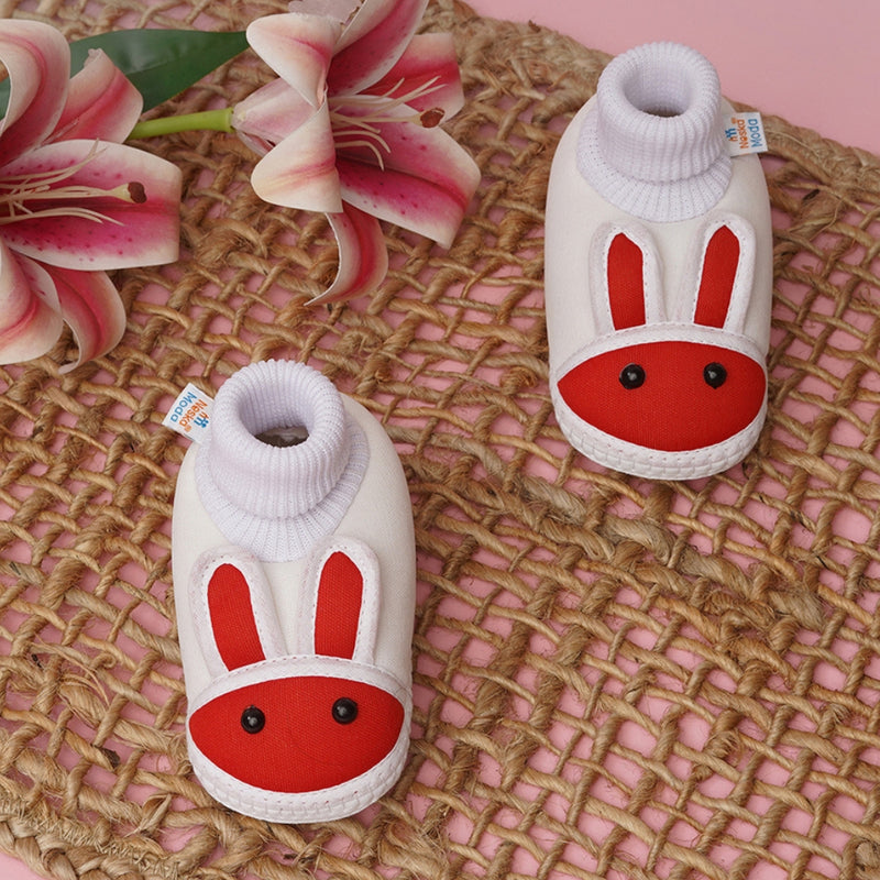 6 To 12 Months Baby Boys & Baby Girls Cute Soft Cotton Pre-Walker Rabbit Face Booties (White)