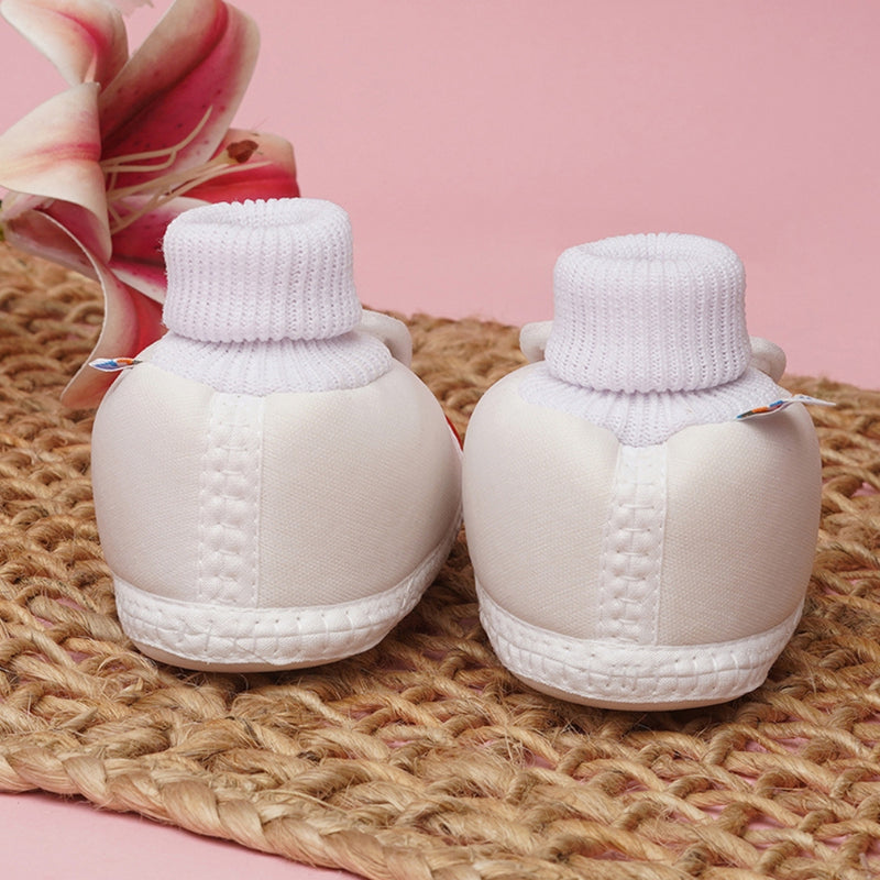 6 To 12 Months Baby Boys & Baby Girls Cute Soft Cotton Pre-Walker Rabbit Face Booties (White)