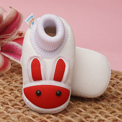 6 To 12 Months Baby Boys & Baby Girls Cute Soft Cotton Pre-Walker Rabbit Face Booties (White)