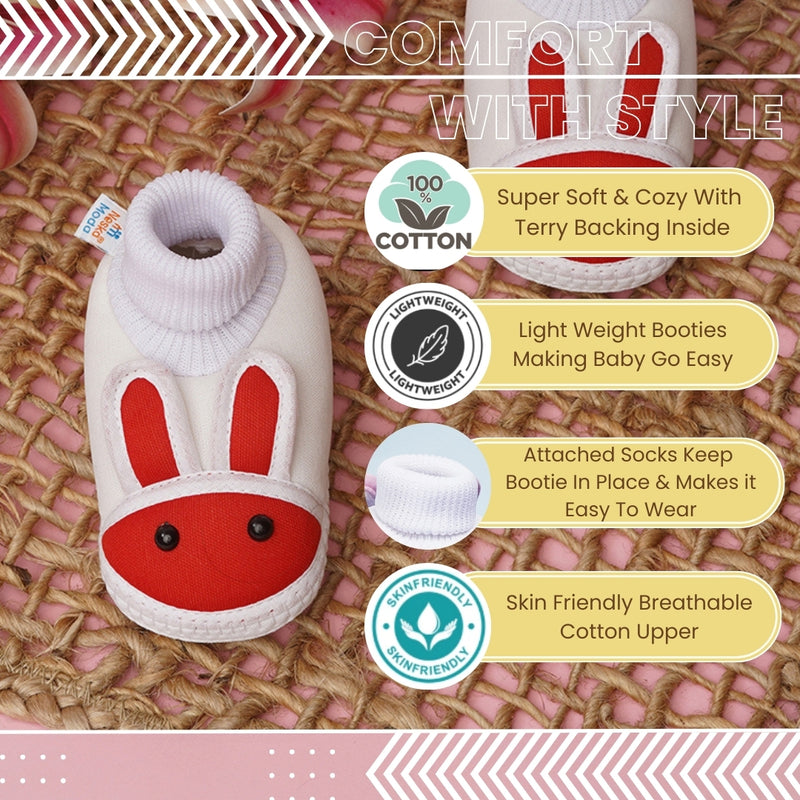 6 To 12 Months Baby Boys & Baby Girls Cute Soft Cotton Pre-Walker Rabbit Face Booties (White)