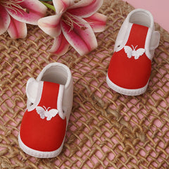 6 To 12 Months Baby Girls & Baby Boys Soft Cotton Cute Butterfly Booties (Red,White)