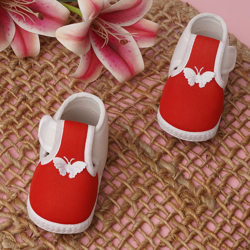 6 To 12 Months Baby Girls & Baby Boys Soft Cotton Cute Butterfly Booties (Red,White)