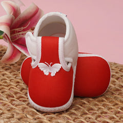 6 To 12 Months Baby Girls & Baby Boys Soft Cotton Cute Butterfly Booties (Red,White)