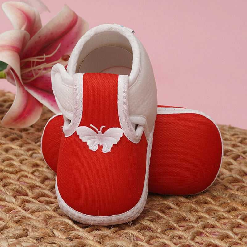 6 To 12 Months Baby Girls & Baby Boys Soft Cotton Cute Butterfly Booties (Red,White)
