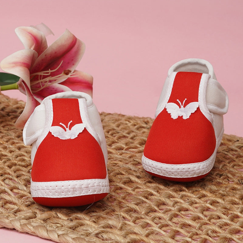 6 To 12 Months Baby Girls & Baby Boys Soft Cotton Cute Butterfly Booties (Red,White)