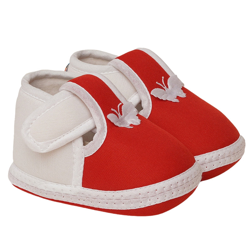 6 To 12 Months Baby Girls & Baby Boys Soft Cotton Cute Butterfly Booties (Red,White)