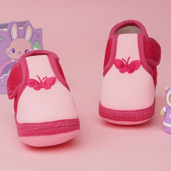 6 To 12 Months Baby Girls & Baby Boys Soft Cotton Cute Butterfly Booties (Baby Pink,Rani Pink)