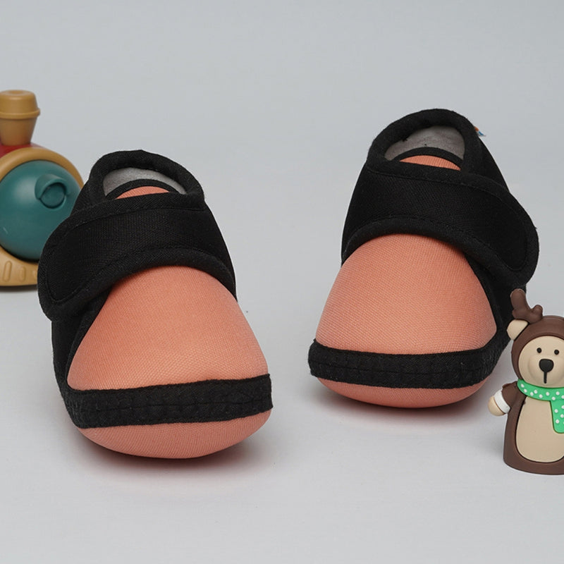 6 To 12 Months Baby Boys & Baby Girls Cute Soft Cotton Pre-Walker Sports Booties (Peach,Black)