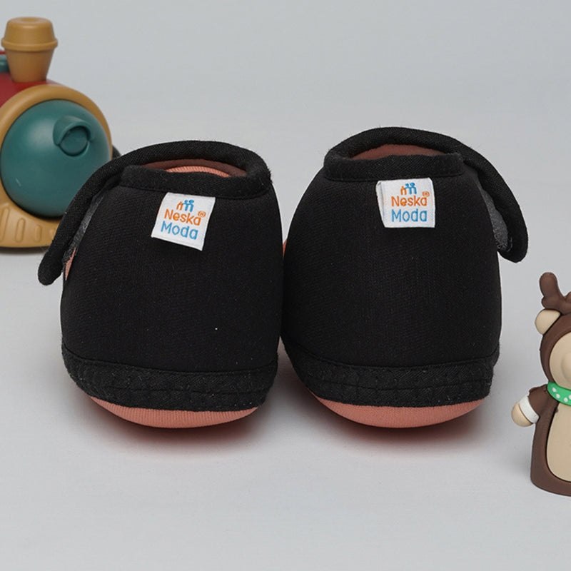 6 To 12 Months Baby Boys & Baby Girls Cute Soft Cotton Pre-Walker Sports Booties (Peach,Black)