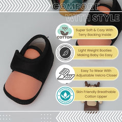 6 To 12 Months Baby Boys & Baby Girls Cute Soft Cotton Pre-Walker Sports Booties (Peach,Black)