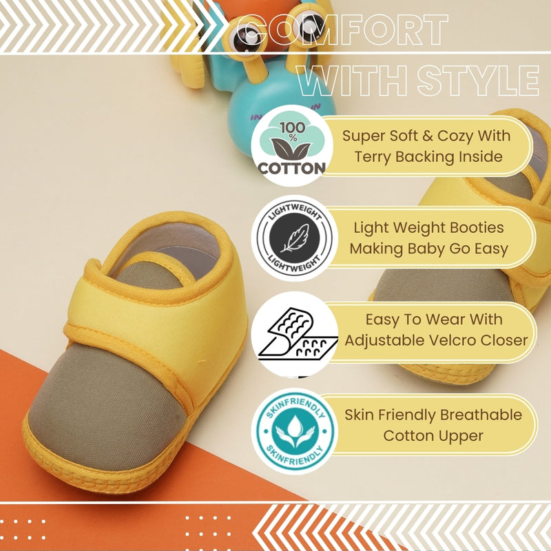 6 To 12 Months Baby Boys & Baby Girls Cute Soft Cotton Pre-Walker Sports Booties (Green,Yellow)