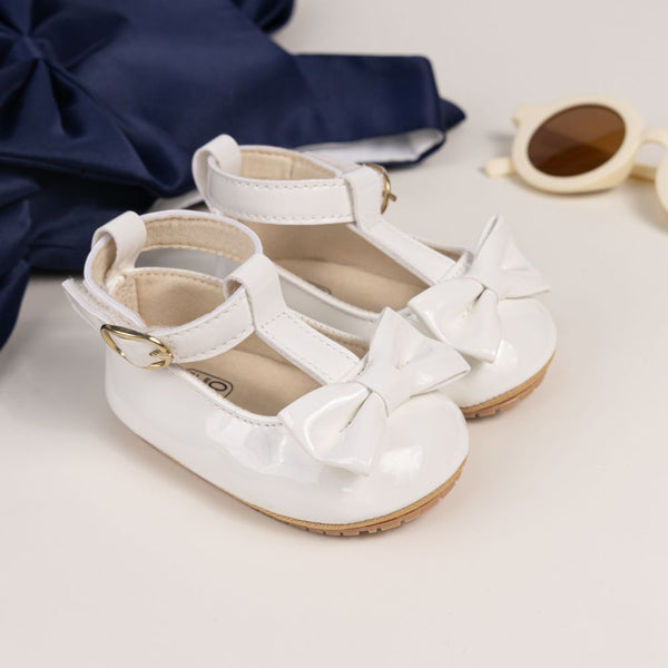 6 To 12 Months Newborn Baby Girls Belly Shoe Partywear Anti-Slip Sandal Booties (White)-BT4540