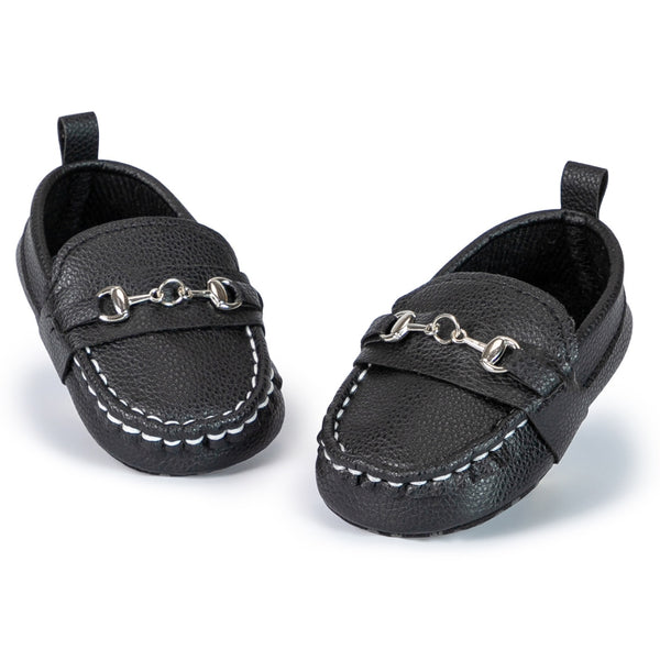 6 to 12 Months Baby Boys Synthetic Leather Loafer Shoes,Infant Non Slip Booties (Black)-BT4584