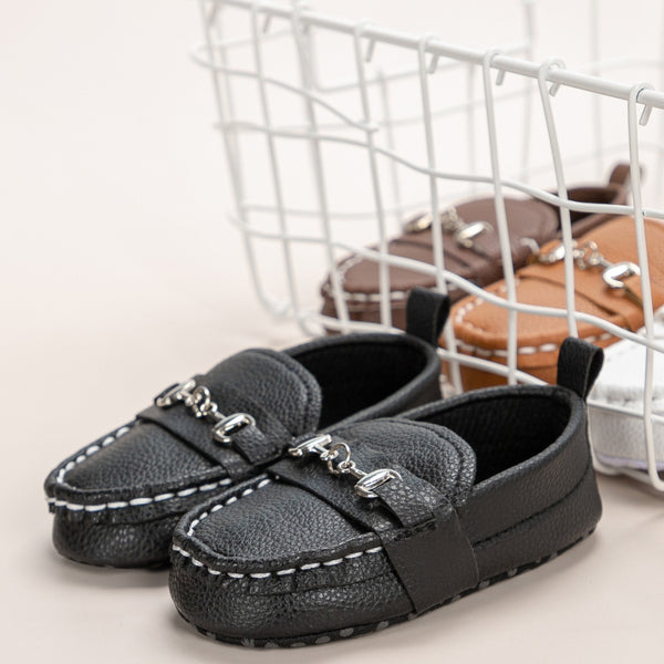 6 to 12 Months Baby Boys Synthetic Leather Loafer Shoes,Infant Non Slip Booties (Black)-BT4584