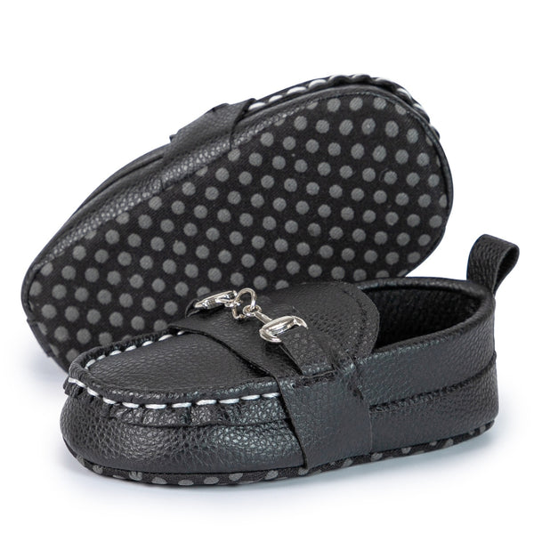 6 to 12 Months Baby Boys Synthetic Leather Loafer Shoes,Infant Non Slip Booties (Black)-BT4584