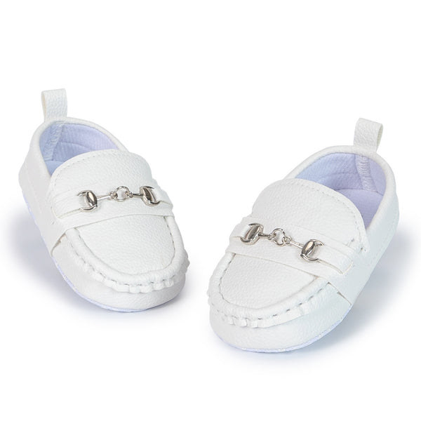 6 to 12 Months Baby Boys Synthetic Leather Loafer Shoes,Infant Non Slip Booties (White)-BT4585