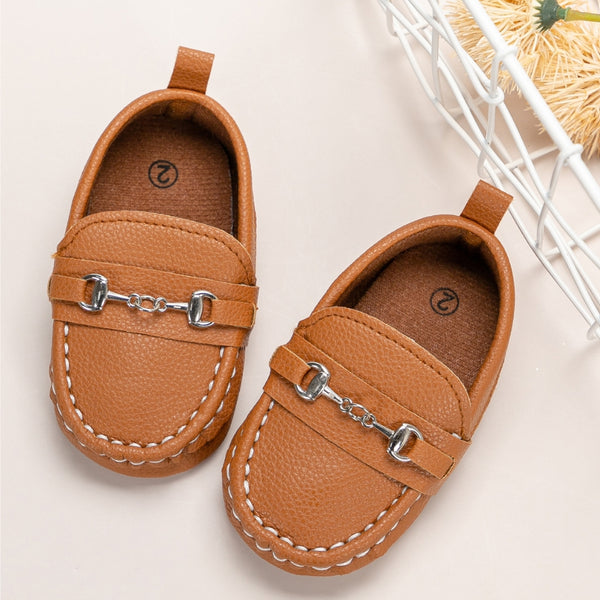 6 to 12 Months Baby Boys Synthetic Leather Loafer Shoes,Infant Non Slip Booties (Brown)-BT4586