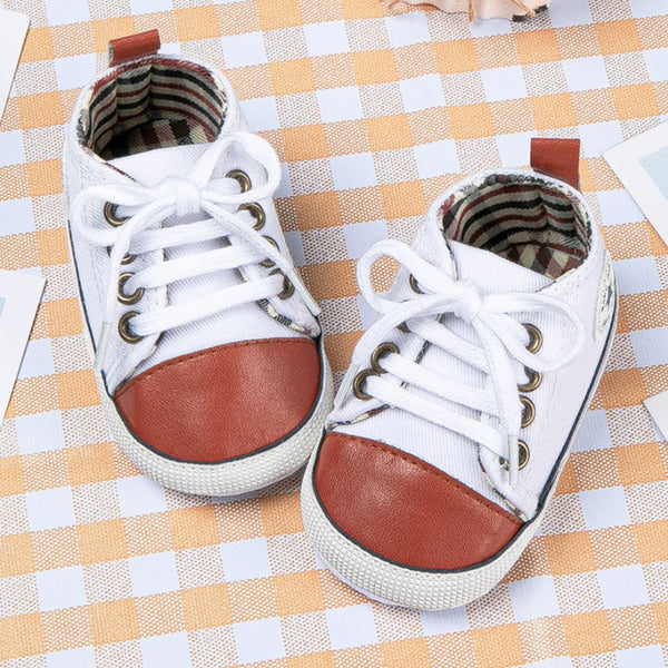 6 to 12 Months Baby Boys & Girls Canvas Shoes,Infant Non Slip Sole Lace Closure Booties (White)-BT4596