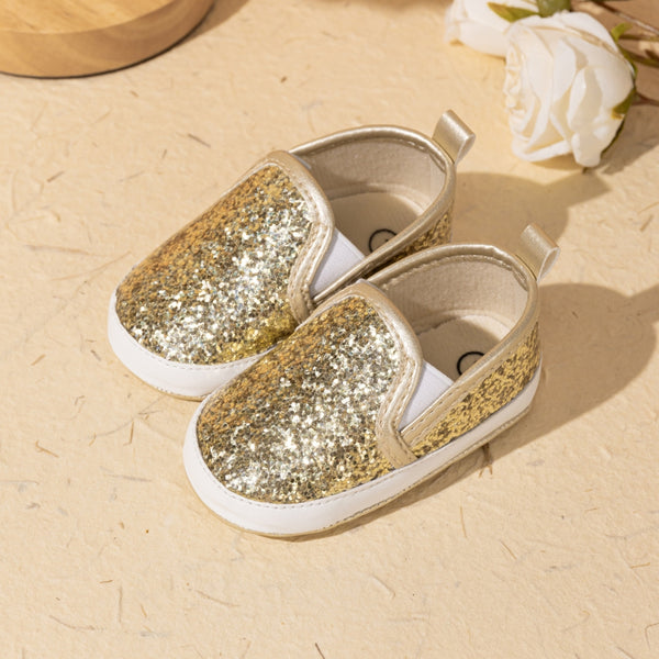 6 to 12 Months Baby Girls Shoes, Infant Non Slip Soft Sole Loafer, Slip On Booties (Gold)-BT4605