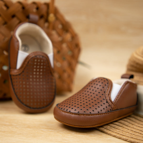 6 to 12 Months Baby Boys & Girls Synthetic Leather Sneaker Shoes,Infant Slip On Booties (Brown)-BT4619