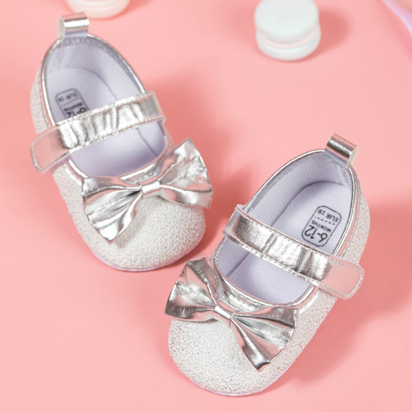 6 To 12 Months Newborn Baby Girls Belly Shoe Anti-Slip Sandal Booties (Silver)-BT4635