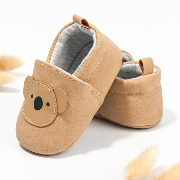 6 to 12 Months Baby Boys & Girls Synthetic Leather Shiny Shoes, Teddy Face Booties (Brown)-BT4661