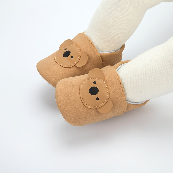 6 to 12 Months Baby Boys & Girls Synthetic Leather Shiny Shoes, Teddy Face Booties (Brown)-BT4661