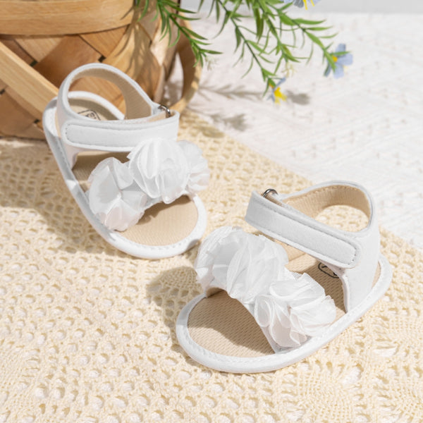 6 to 12 Months Baby Girls Anti-Slip Floral Design Hook & Loop Sandal (White)-BT4662