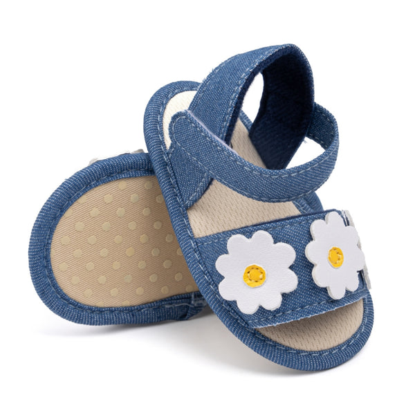 6 to 12 Months Baby Girls Anti-Slip Floral Design Hook & Loop Sandal (Blue)-BT4669