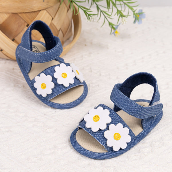 6 to 12 Months Baby Girls Anti-Slip Floral Design Hook & Loop Sandal (Blue)-BT4669