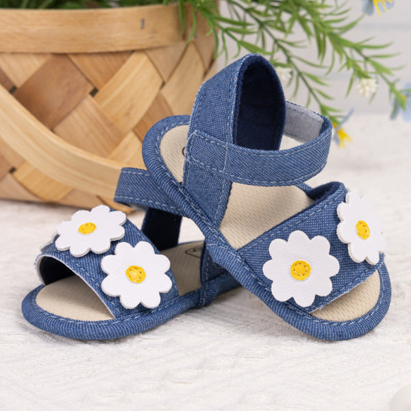 6 to 12 Months Baby Girls Anti-Slip Floral Design Hook & Loop Sandal (Blue)-BT4669