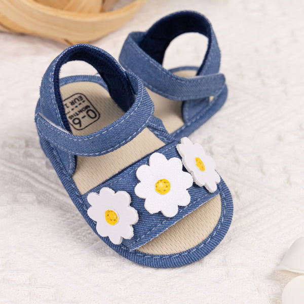 6 to 12 Months Baby Girls Anti-Slip Floral Design Hook & Loop Sandal (Blue)-BT4669