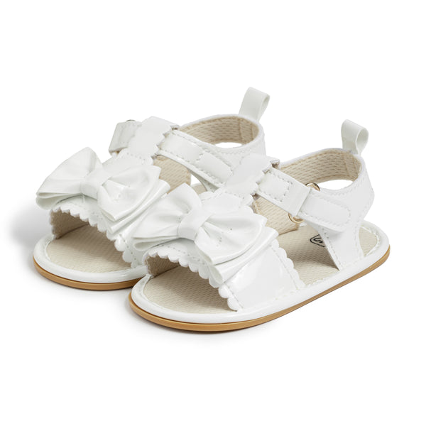 Neska Moda 6 to 12 Months Baby Girls Anti-Slip Bow Pattern Hook & Loop Sandal (White)-BT4697