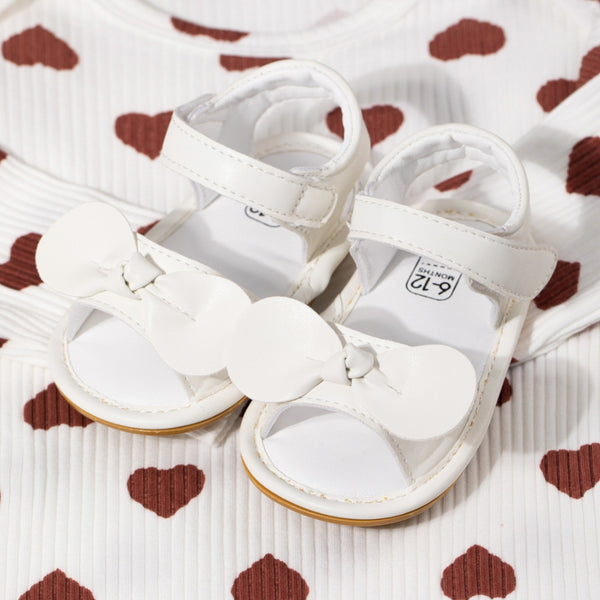 Neska Moda 6 to 12 Months Baby Girls Anti-Slip Bow Pattern Hook & Loop Sandal (White)-BT4701