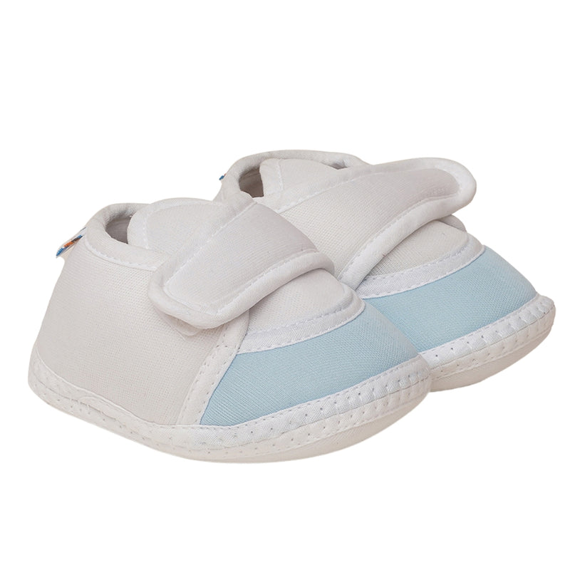 6 To 12 Months Baby Boys & Baby Girls Cute Soft Cotton Pre-Walker Sports Booties (White,Blue)