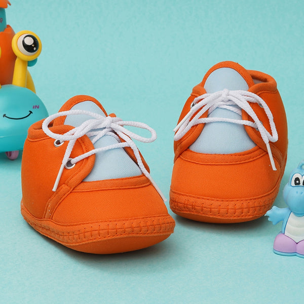 6 To 12 Months Baby Boys & Baby Girls Cute Soft Cotton Pre-Walker Lace Booties (Orange,Blue)