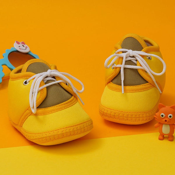 6 To 12 Months Baby Boys & Baby Girls Cute Soft Cotton Pre-Walker Lace Booties (Yellow,Mehendi)
