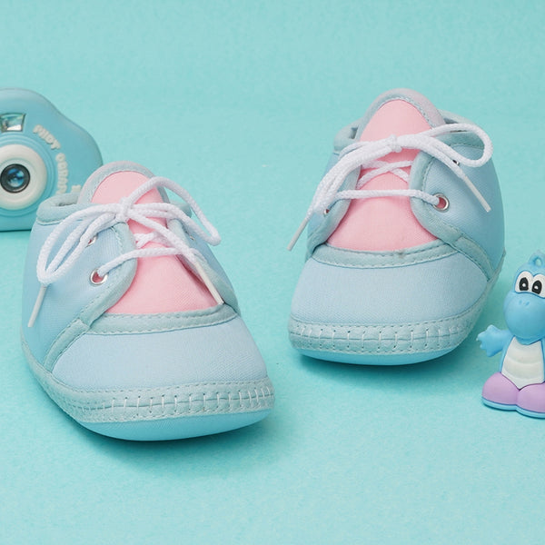 6 To 12 Months Baby Boys & Baby Girls Cute Soft Cotton Pre-Walker Lace Booties (Light Blue,Pink)