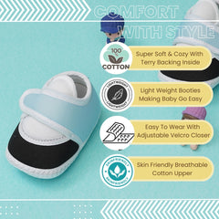 6 To 12 Months Baby Boys & Baby Girls Cute Soft Cotton Pre-Walker Sports Booties (Blue,Black)