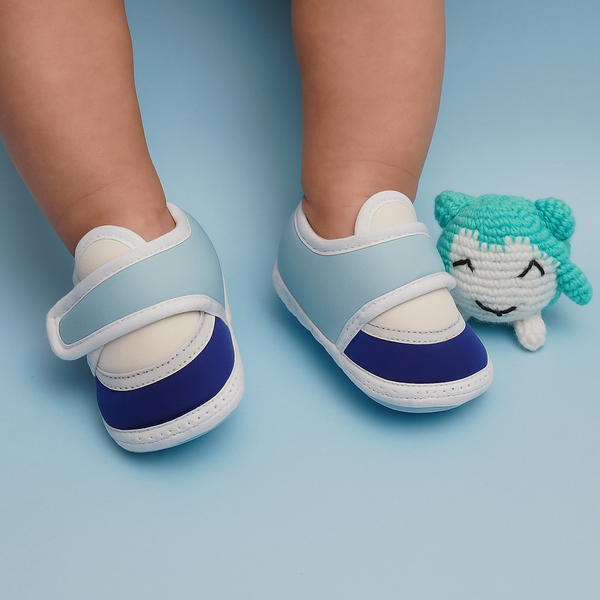 6 To 12 Months Pack Of 1 Baby Boys & Baby Girls Cotton Booties (White,Blue)-BT4742