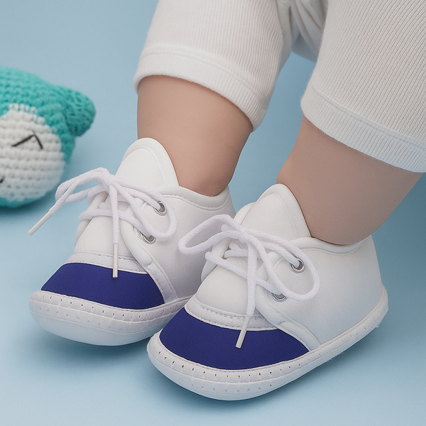 6 To 12 Months Pack Of 1 Baby Boys & Baby Girls Cotton Booties (White,Blue)-BT4794