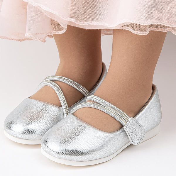 Synthetic Leather Ballerinas/Belly Booties for Girls (Sliver)-BT4831