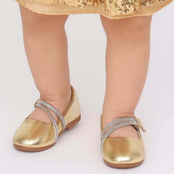 Synthetic Leather Ballerinas/Belly Booties for Girls (Golden)-BT4834