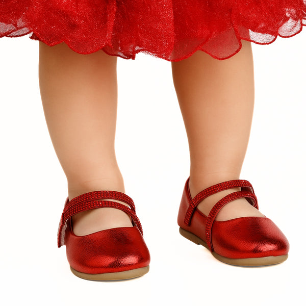 Synthetic Leather Ballerinas/Belly Sandal/Booties for Girls (Red)-BT4837